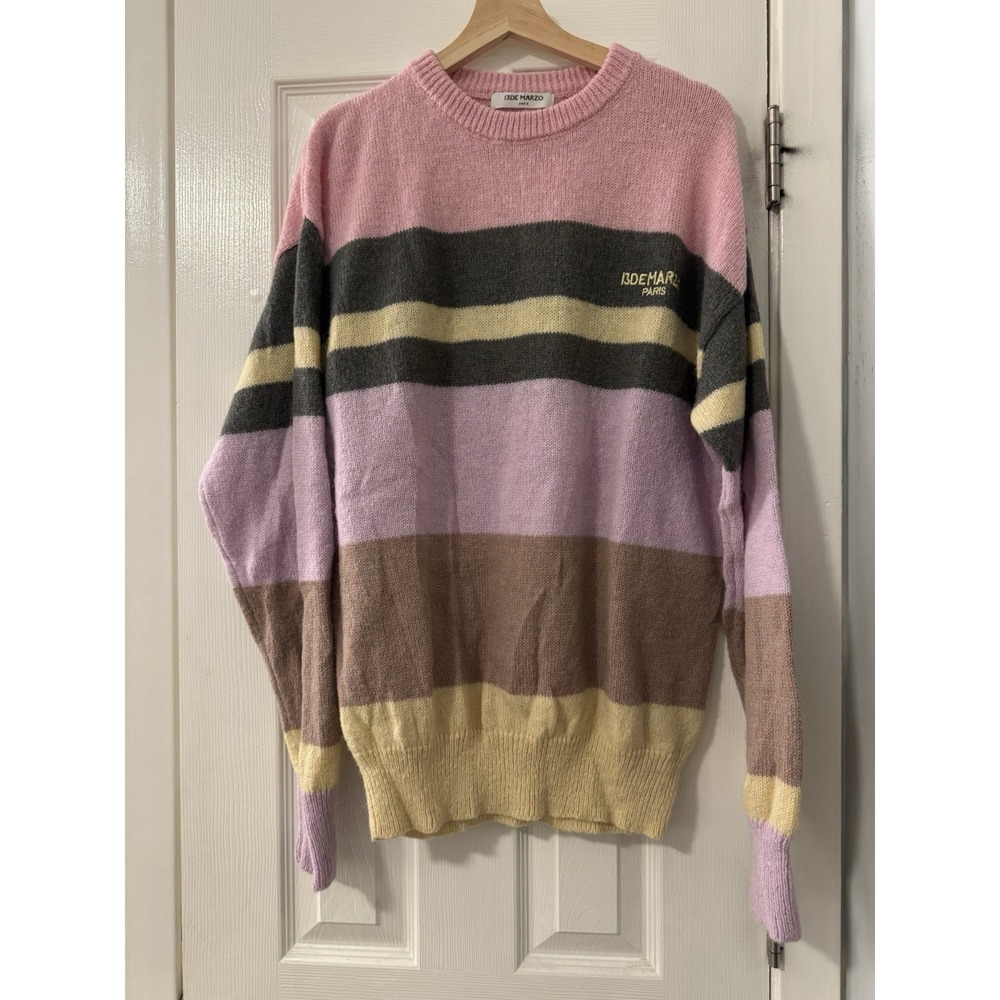 13DE Marzo x Smiley Mohair Striped Sweater Sz S Orchid Bloom No Bear Art To Wear